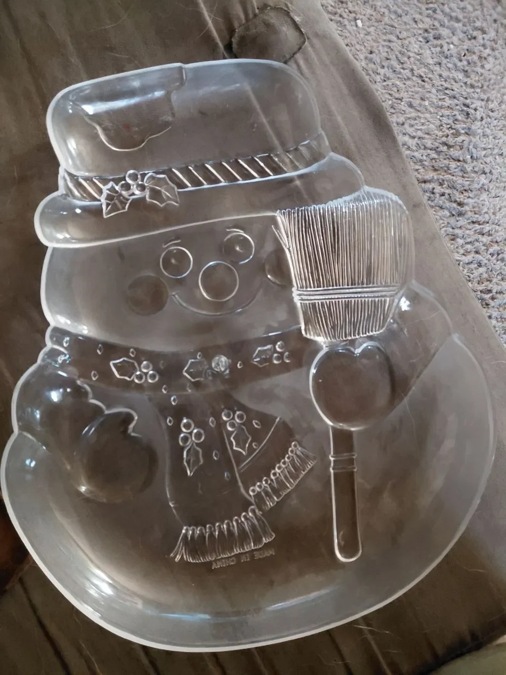 Clear Plastic Snowman Decorative Serving Platter 12